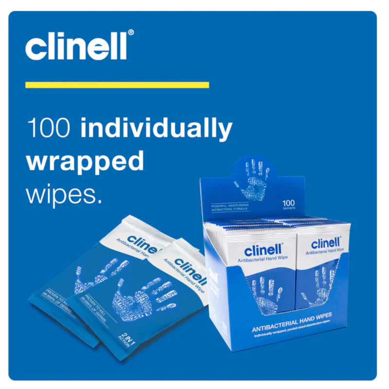 Clinell Antibacterial Hand Wipes (Individually Wrapped) | Pack of 100 sachets - Image 6