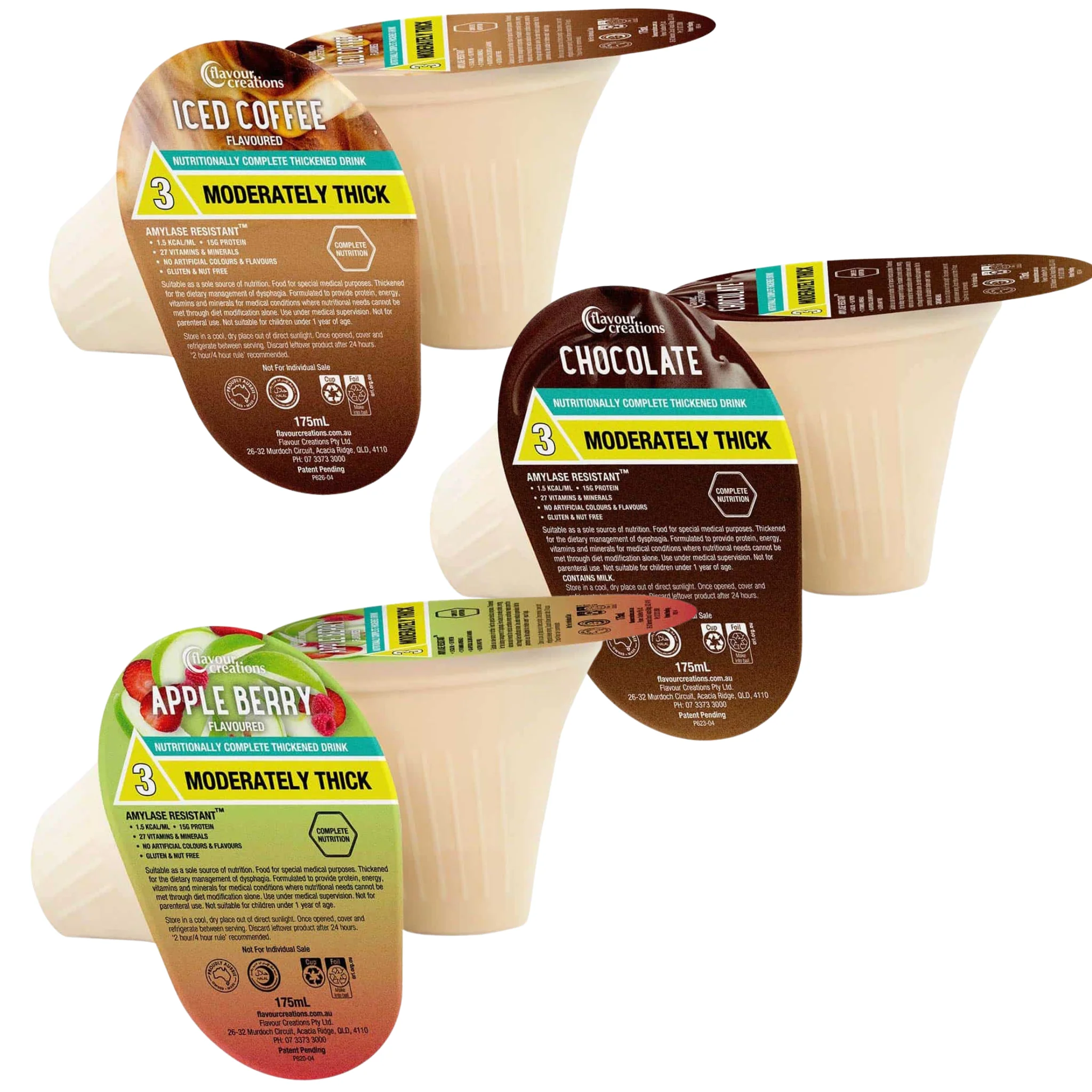 Flavour Creations RTD Nutritionally Complete Thickened Supplement 400/3 Moderately Thick 175mL Cups | Carton of 24