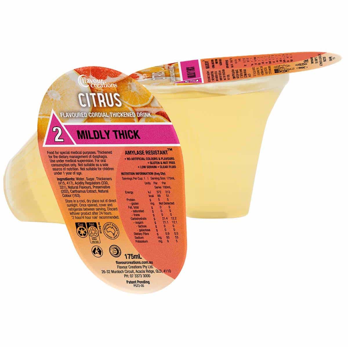 Flavour Creations Ready-To-Drink Cordial Mildly Thick/Level 2, 175mL Cups | Carton of 12