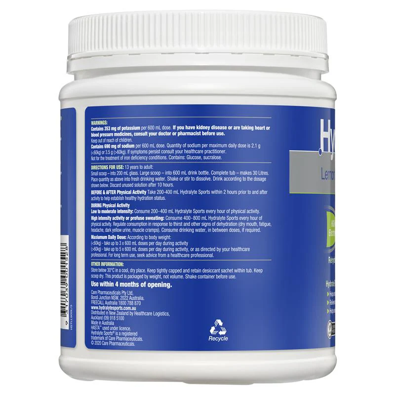 Hydralyte Plus Sports Electrolyte Powder 900g Tub | Each - Image 12
