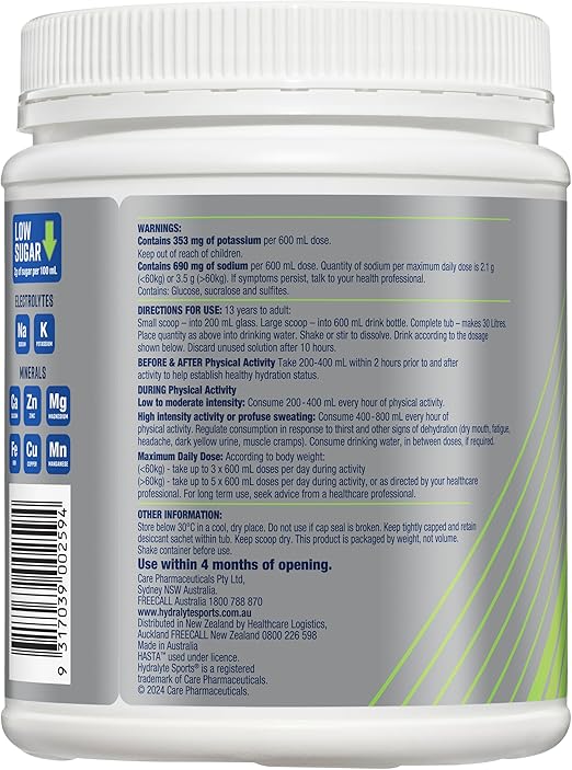 Hydralyte Plus Sports Electrolyte Powder 900g Tub | Each - Image 4