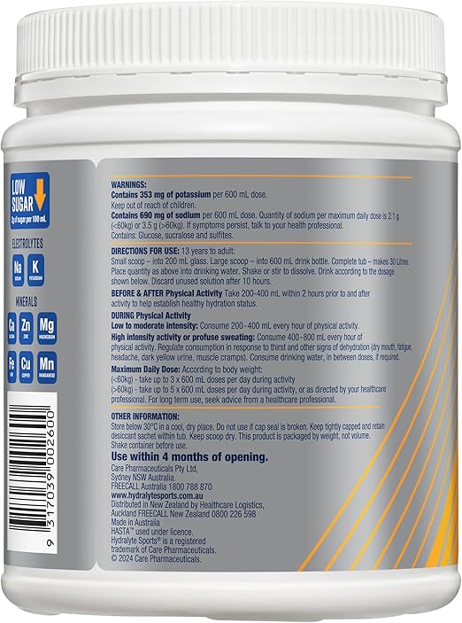 Hydralyte Plus Sports Electrolyte Powder 900g Tub | Each - Image 7