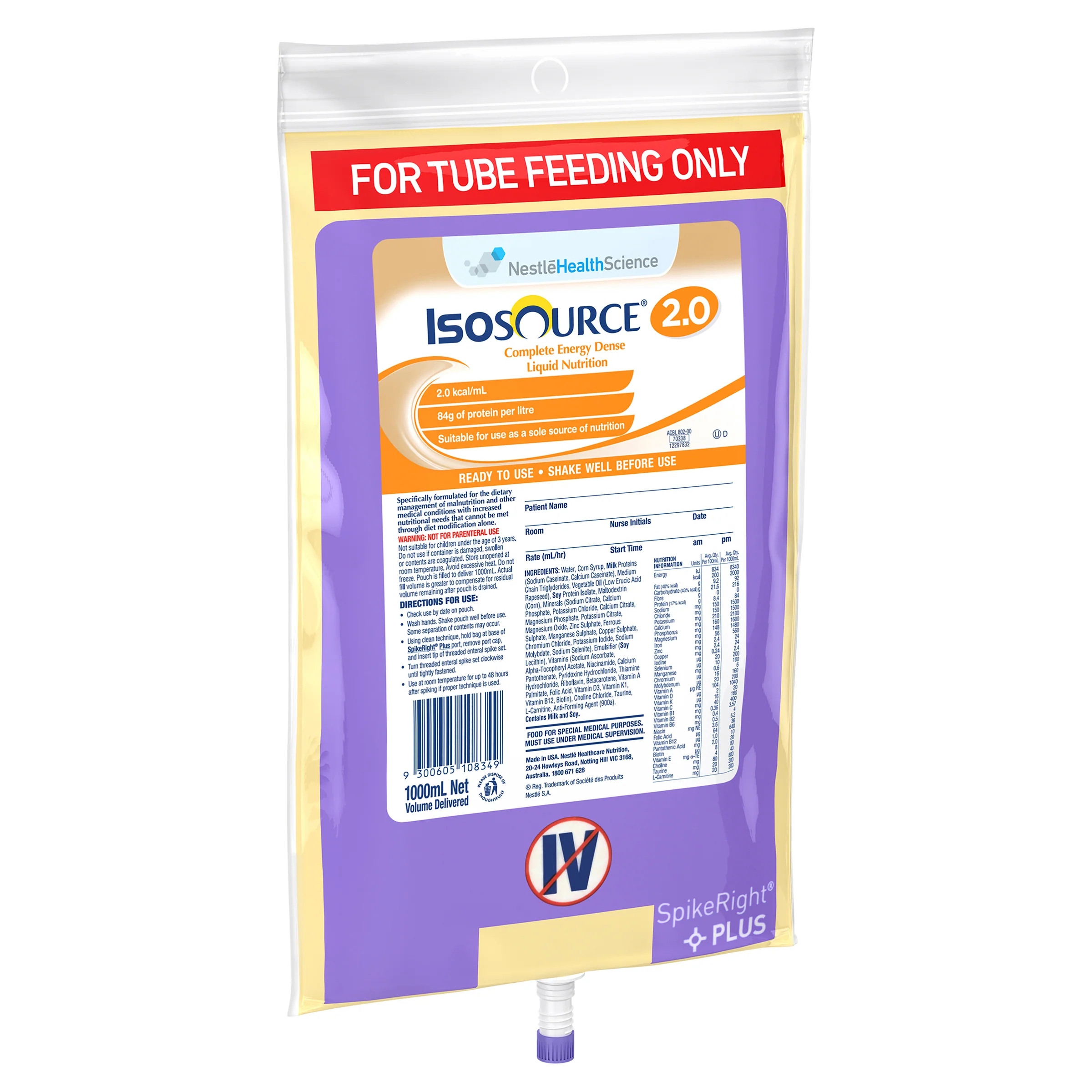 Isosource 2.0 Tube Feed 1,000mL Soft Pack | Carton of 6