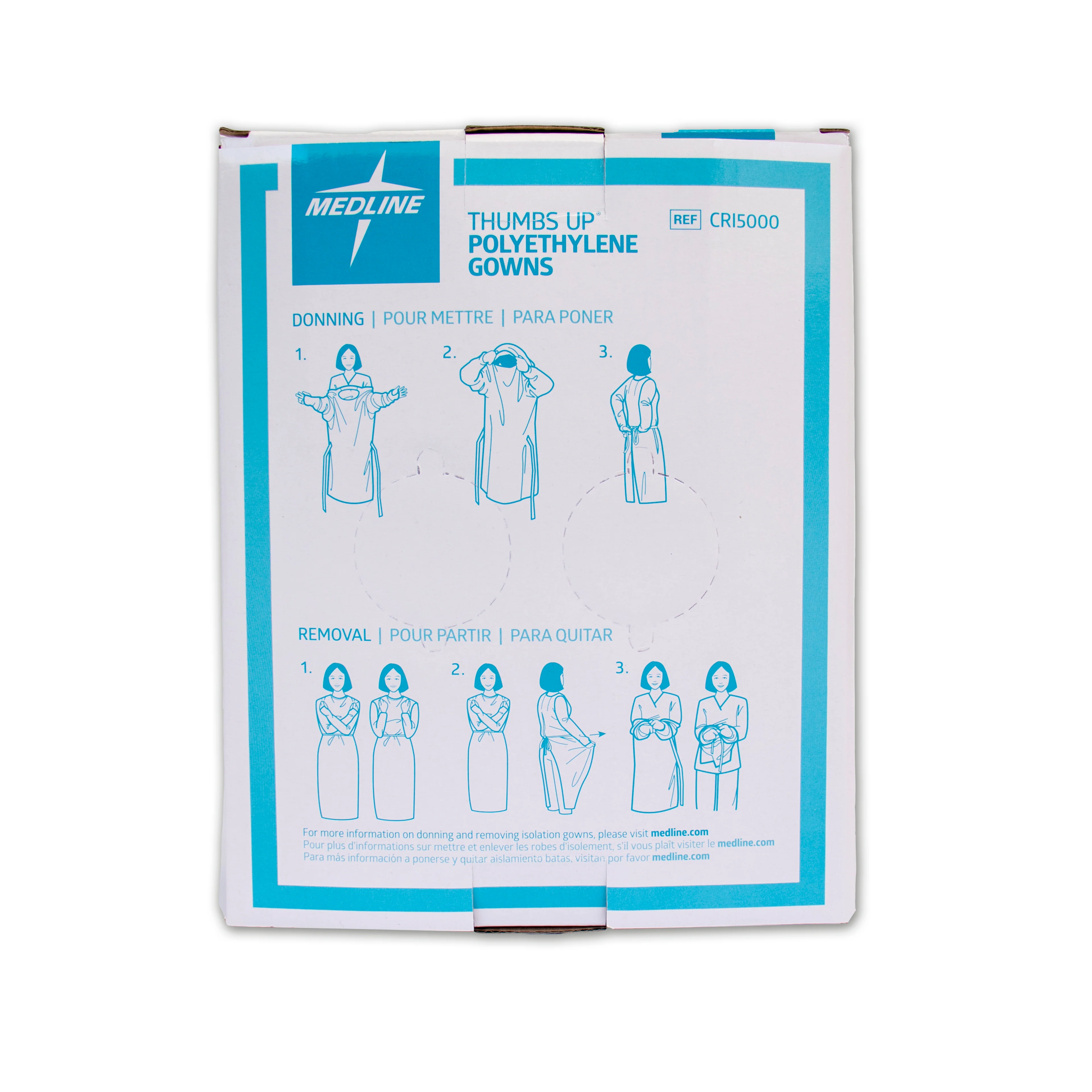 Medline Polyethylene Isolation Gowns with Thumb Loop Style, Size Regular | Carton of 75 - Image 2