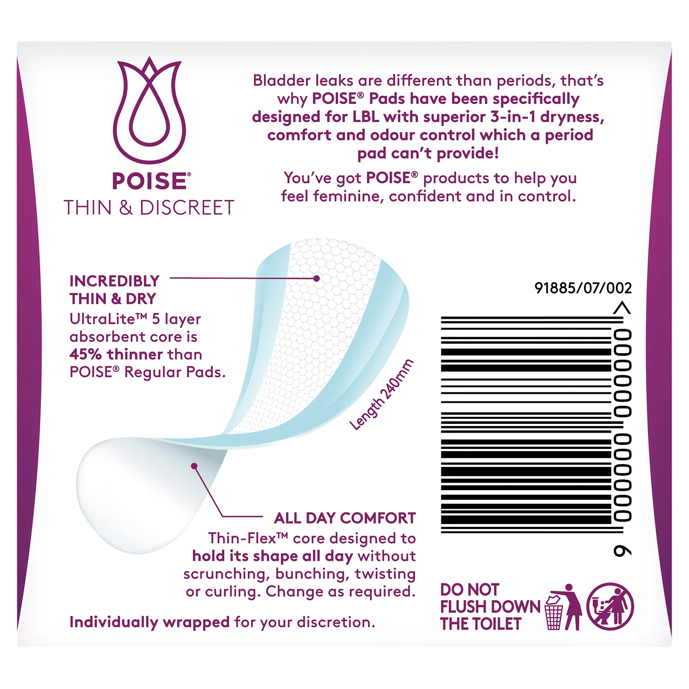 Poise Thin and Discreet Pad Regular | 16 per packet - Image 3