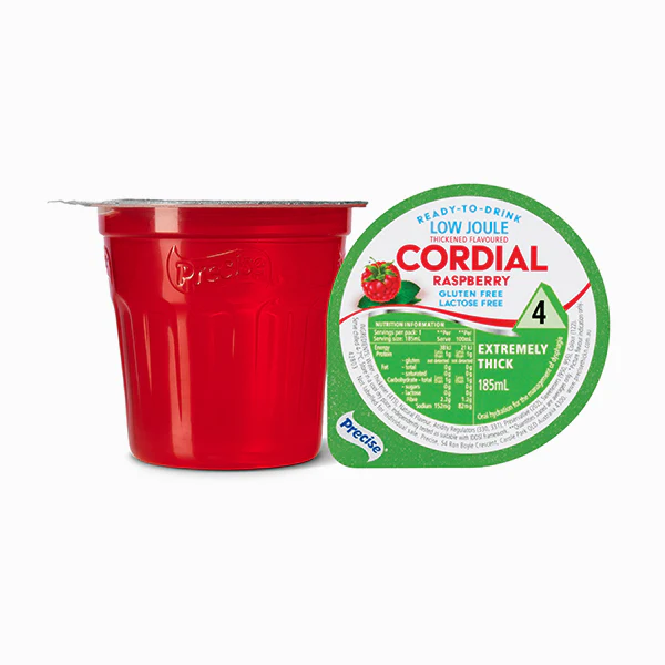 Precise Ready-To-Drink Extremely Thick/Level 4 Low Joule Raspberry Cordial 185mL Cups | Carton of 12